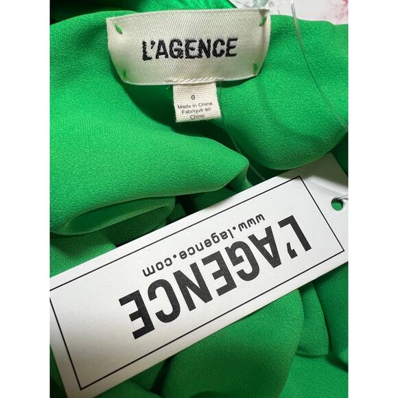 L'AGENCE Serita Silk Maxi Slip Dress 0 V-Neck Spaghetti Long Gown Pop Green NWT - Picture 7 of 9